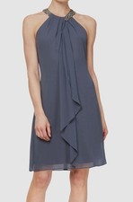 SLNY Fashions Women's Gray Beaded Halter A-Line Silhouette Dress Size 12
