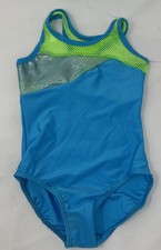NWT Reflectionz Girls Leotard Turquoise Lime Mesh Gymnastics Dance 3/4