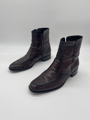 Florsheim Burgundy Brown Ankle Boots 9.5D Essex Duke Side Zip