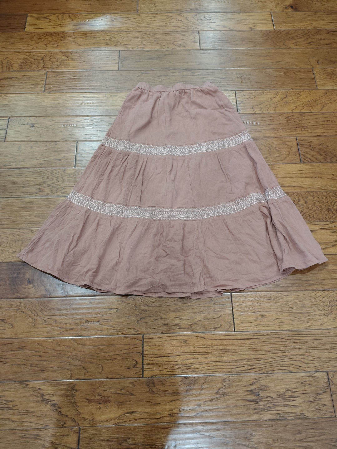 GARNET HILL Rose Pink Embroidered Maxi Skirt Organic Boho Tiered Women's Size S