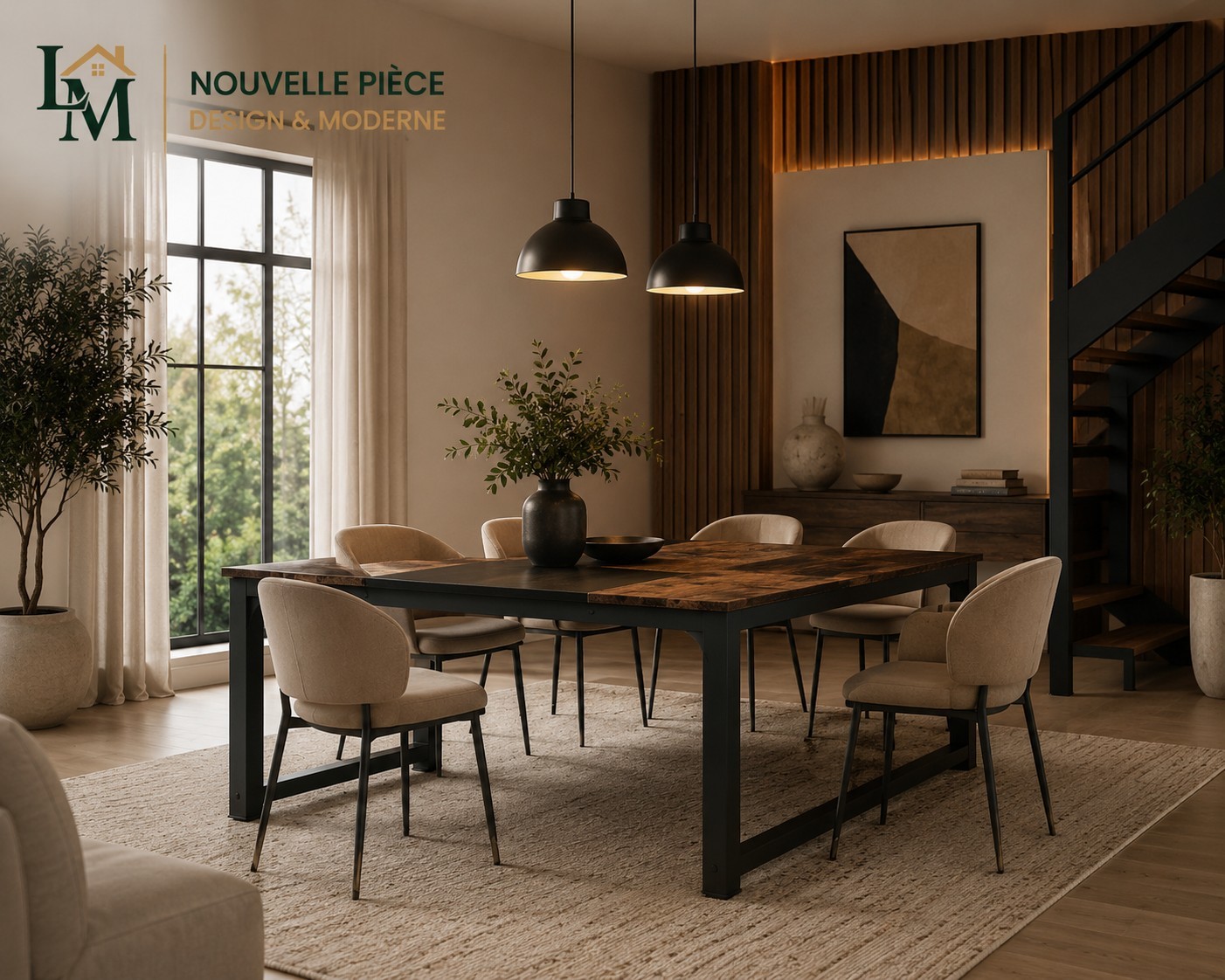 Table industrielle bois rustique robuste anti-taches et pieds métal - 2