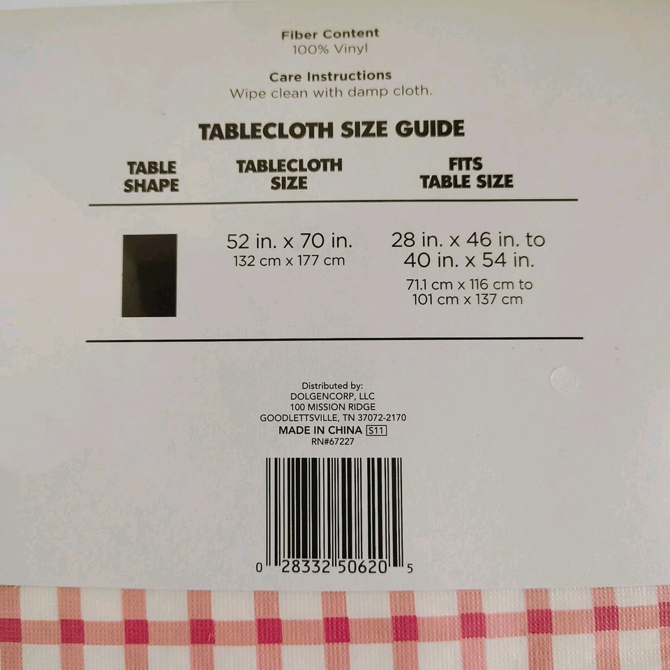 Tablecloth 52x70 Kitchen Party BBQ Vinyl Red/White Checker Fabric Back - Image 2 of 4
