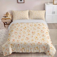 Image of Light Blue White Floral Branch Pattern Yellow Small Flower Ocean Duvet Cover Set