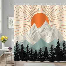 Boho Shower Curtain for Bathroom Abstract Sunset Geometric Mountain Boho-2