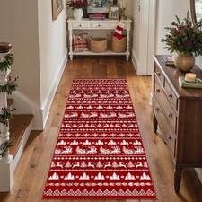 2x5 Christmas Runner Rug Red Washable Carpet Xmas Elk Holiday Decor Kitchen