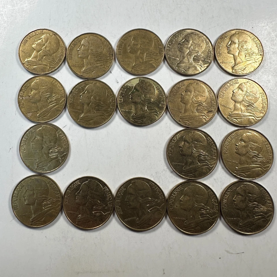 FRANCE 20 CENTIMES 1975-1994 DATES w/o1986,1987, LOT OF18 COINS, DOLPHIN VARIETY - Image 2 of 2