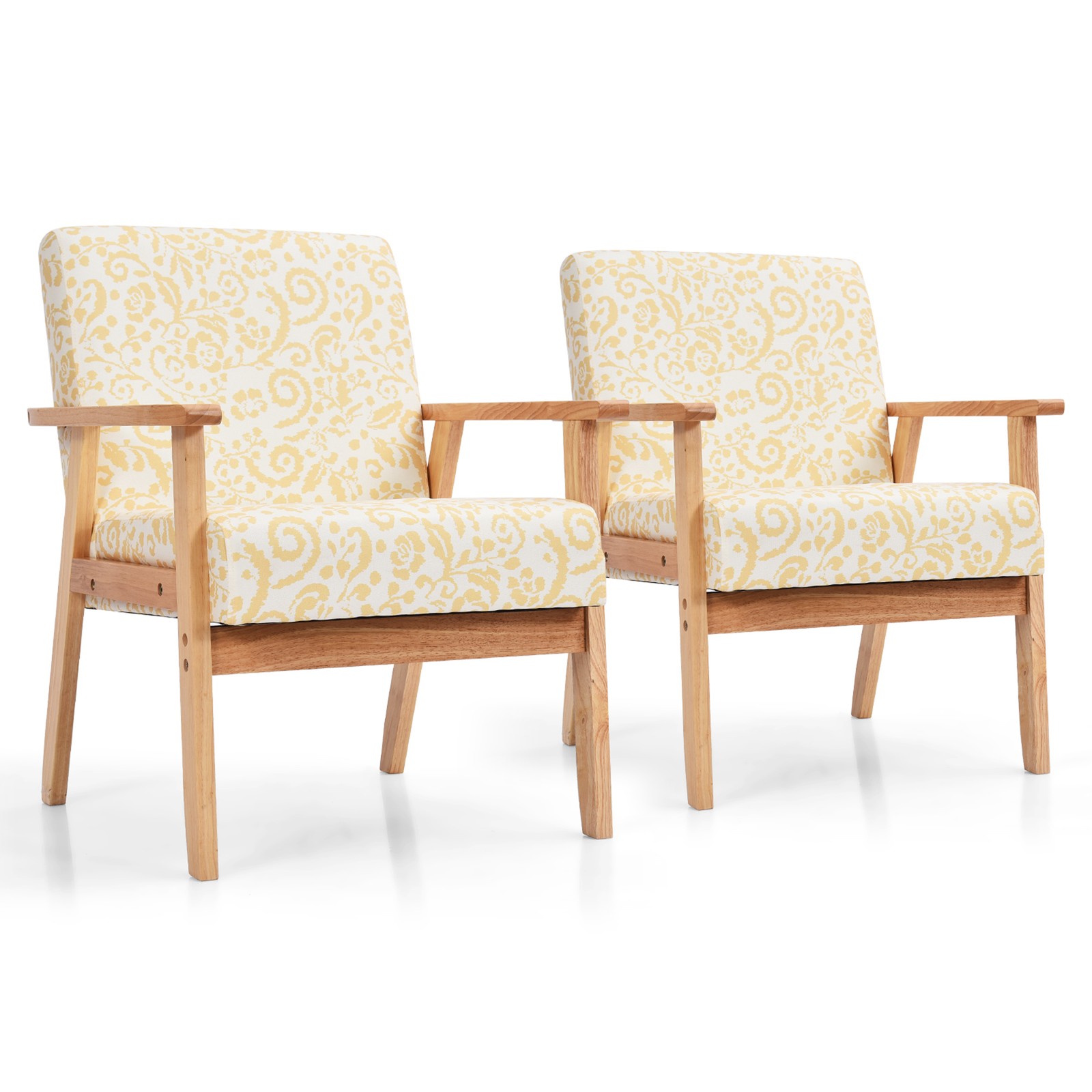Upholstered Chair Home Office W/ Wooden Frame Yellow