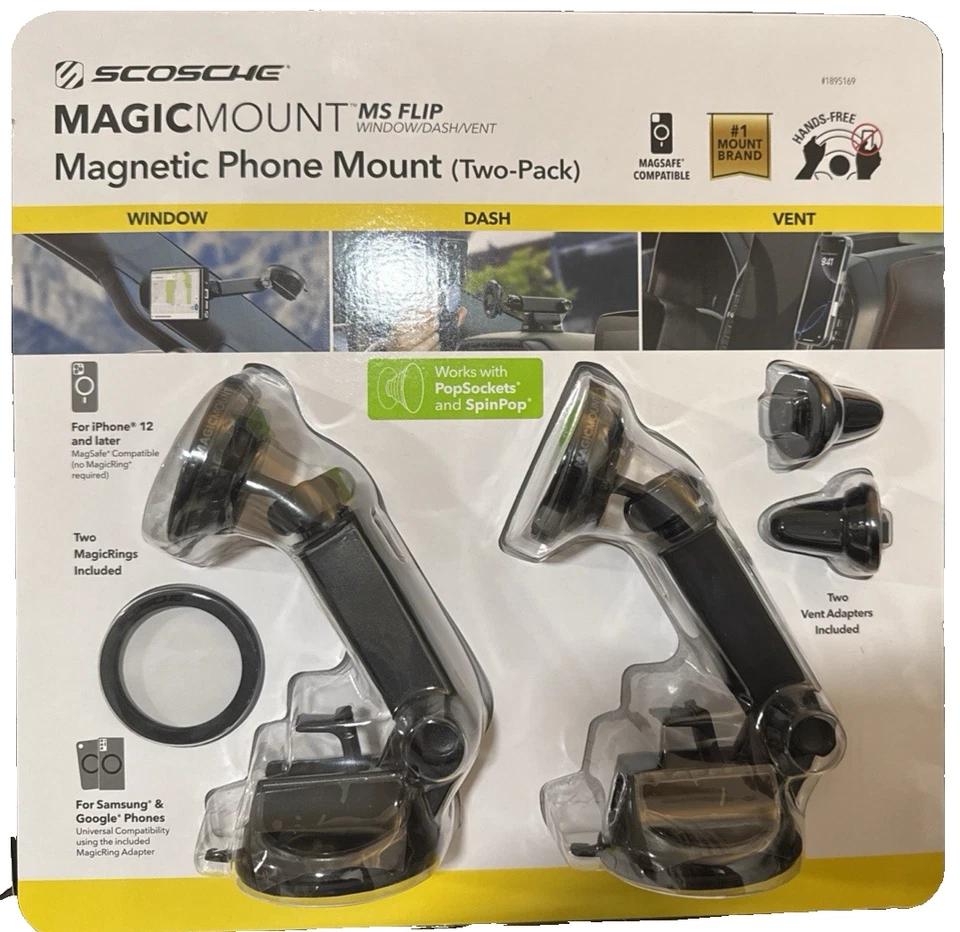 Scosche MagicMount Flip 2-Pack Magnetic Phone Mount Dash/Window/Vent MagSafe - Image 4 of 4