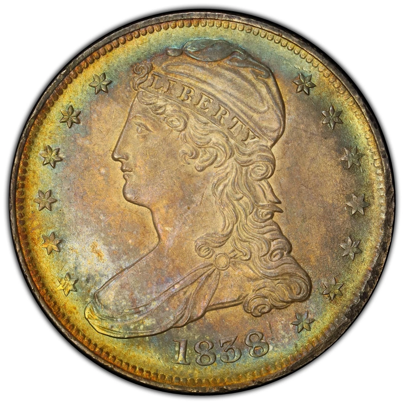 1838 50C Reeded Edge Capped Bust Half Dollar HALF DOL. on Rev PCGS MS65 CAC