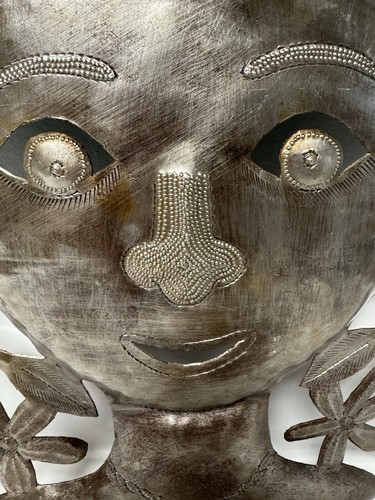 Recycled Handmade Haitian Recycled Metal Wall Art, Girl W/ Flowers - Picture 5 of 10