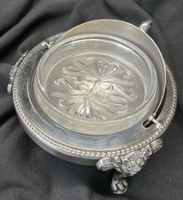 米国老舗 F.B. Rogersのライオン足とライナー付 バターディッシュ VTG 1883 FB Rogers Silver Co Roll Top Caviar/Butter Dish Server