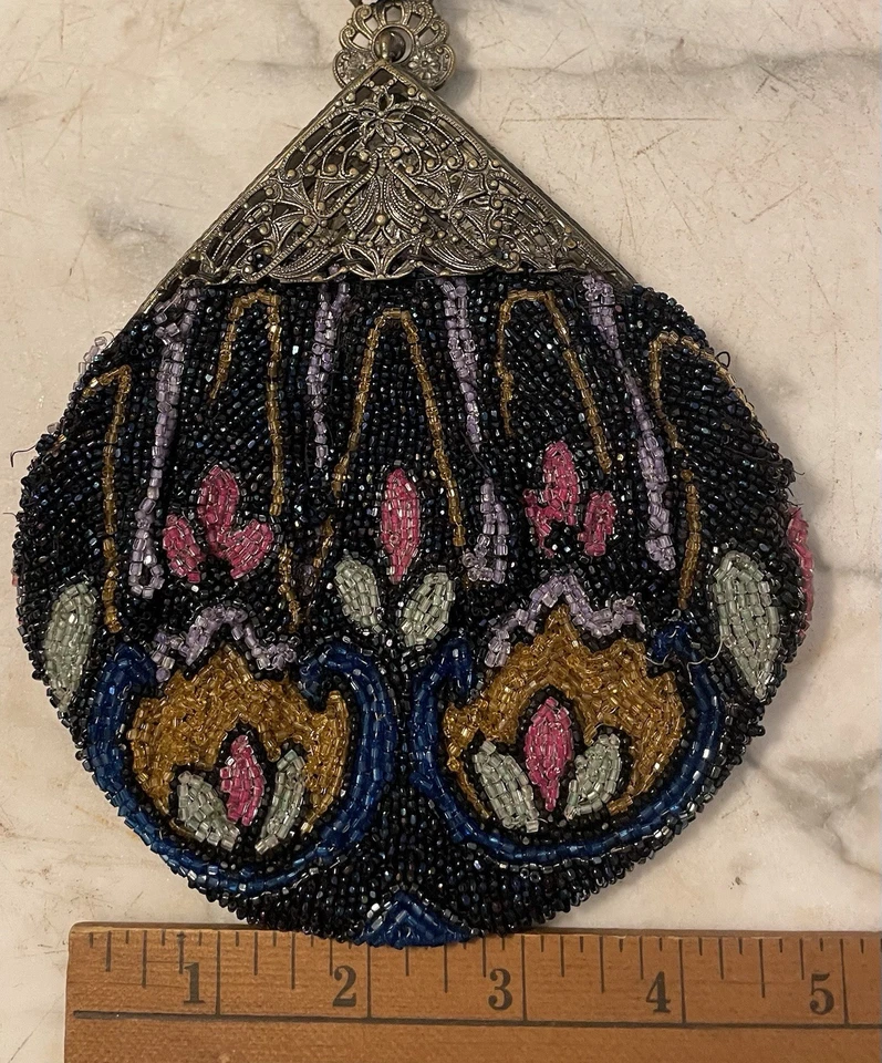 Bolso de Mano Art Noveau Carnaval Multicolor Vidrio Cuentas Metal Filigrana Foto 3 de 4