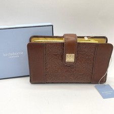 Vintage Liz Claiborne Embossed Tooled Leather Brown Bifold Wallet With Pen NIB