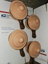 Lot of 4 Vintage Brown&Tan Stoneware French Onion Soup Bowls With Handles & Lids