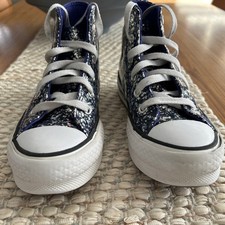 Converse Girls Size 1 High Tops Purple And Silver Glitter Synthetic LiftSneakers