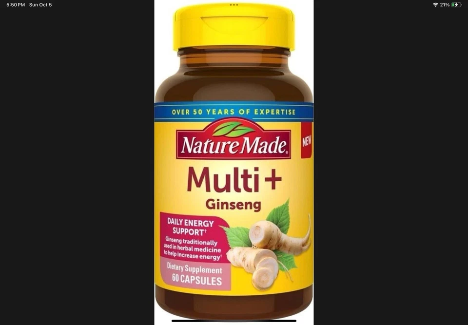 Cápsulas multivitamínicas de ginseng multi+ Nature Made para mujer y hombre, paquete de 60 Foto 2 de 2