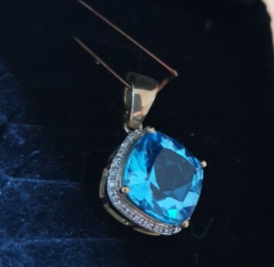 Itinga Topas Brasilien Anhänger Halskette 375er Gold 28 Diamanten Schmuck QVC