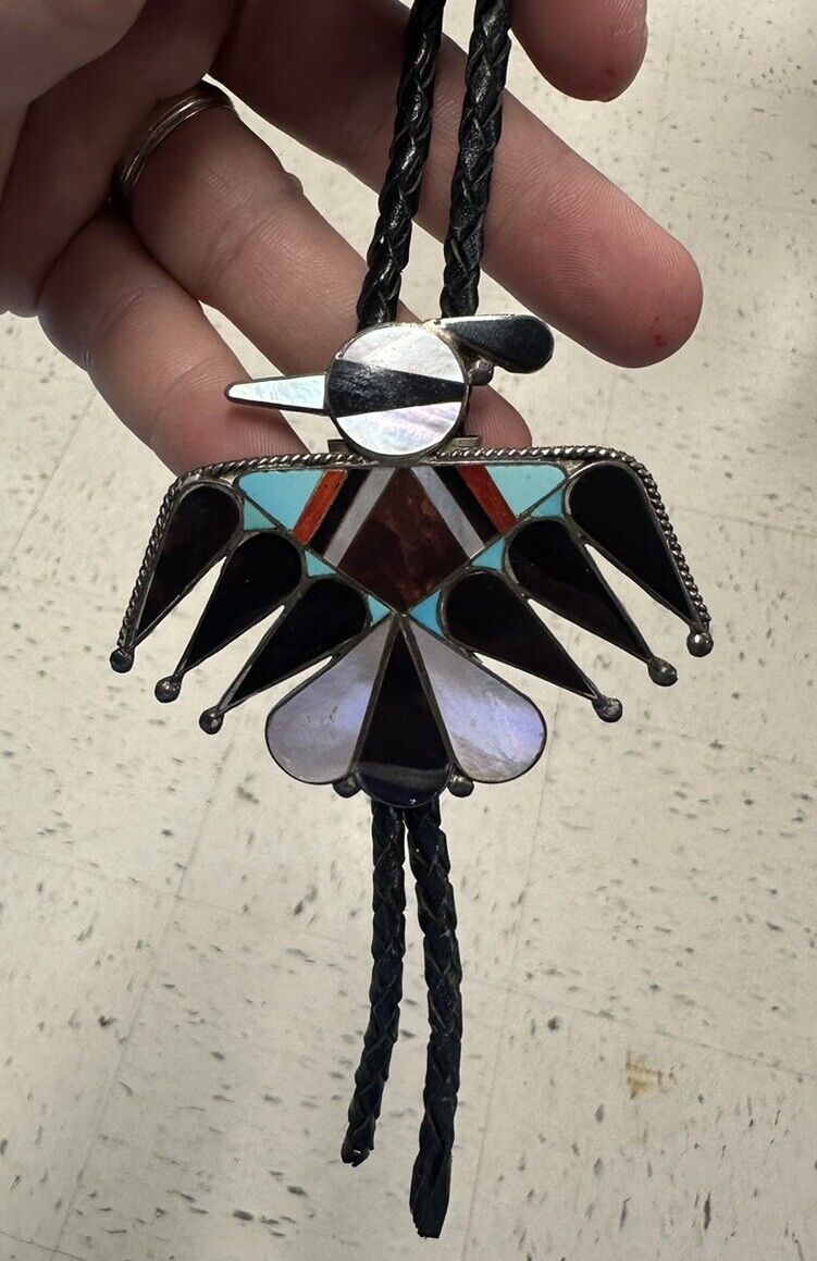 Exceptional Vintage Native American Jewelry Zuni Turquoise Eyes Sterling Silver Bolo Tie Old Exceptional Vintage Native American Jewelry Zuni Turquoise Eyes Sterling Silver Bolo Tie Old