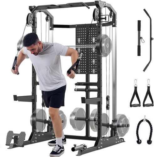 Power Cage Power Rack w/Cable Crossover & Pulley System Dip Bar Squat Rack Cage - Picture 5 of 13