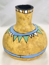 Hand Painted Gourd Vase Native Inspired Signed Etched Folk Art