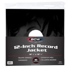 10 BCW 12" Record Paper Jackets • Black • Center Hole • Outer Sleeve • Archival