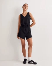 Madewell Drawstring Romper In True Black Modal Knit Comfy Athleisure Size XS