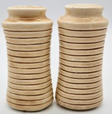 Vintage Mid Century Modern Creamy Tan Salt And Pepper Shaker Set Ribbed Art Deco