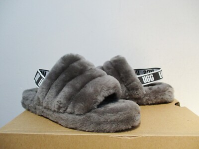 UGG Youth Big Kids FLUFF YEAH SLIDE Shoe CHARCOAL 6KUS
