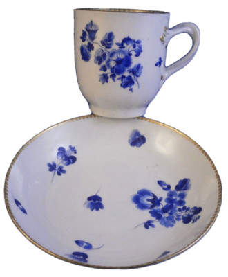 Antique 18thC Worcester Porcelain Dry Blue Flowers Cup & Saucer Porzellan Tasse