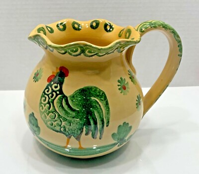 VINTAGE ITALICA ARS HAND PAINTED ROOSTER CERAMIC POTTERY PITCHER