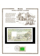 Benin West African 500 Francs 1984 P 206Bg UNC w/FDI UN FLAG STAMP E.12 B 819423