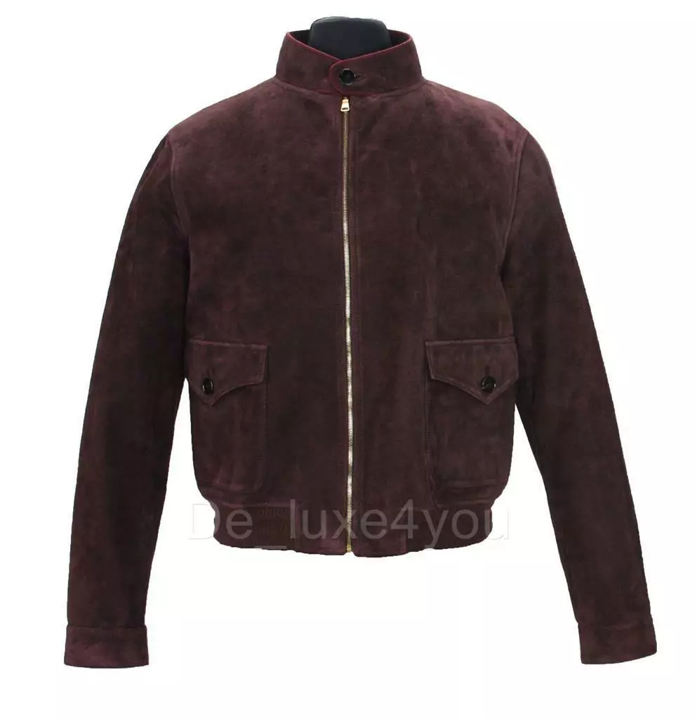 New Gucci Men s Goat Suede Brown Plum Bomber Jacket It. 54 US