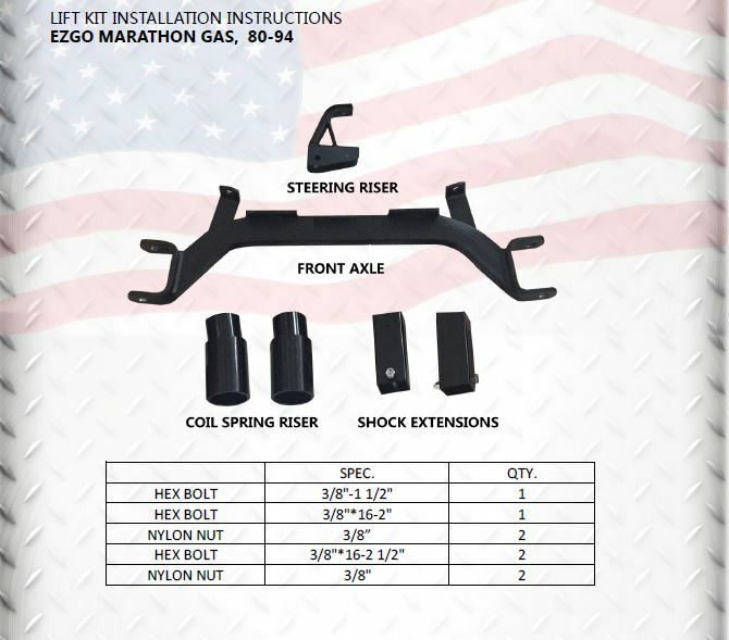 SGC 4" Drop Axle Lift Kits for EZGO Marathon Golf Cart Gas Model 1989-1994.5