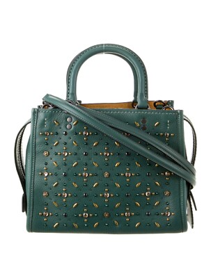 Coach Prairie Rivets Rogue 25 Dark Green Pebble Leather Handbag 