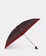 Coach Mini Umbrella in Signature Print UV Protection Chestnut Bright Violet New