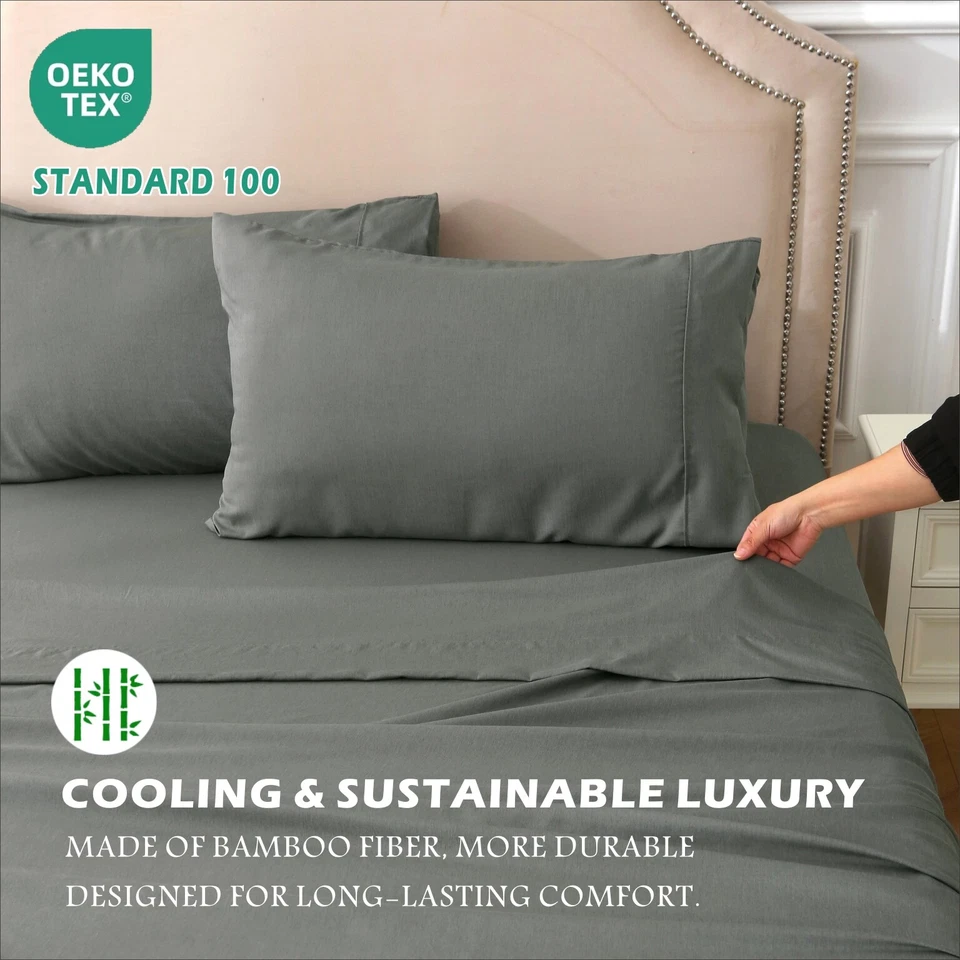 Hotel 2200TC 4 Pieces Cooling Bamboo Sheet set S/KS/Double/Queen/King/SK Bed - image 4 of 4