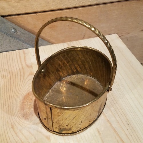 Vtg Brass Bucket Basket Planter Plant Pot w/Handle Made In India - Swanky Barn - Picture 8 of 12
