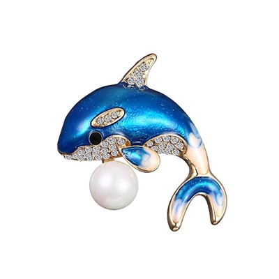 Broche Dauphin En Métal Doré Rosé Avec Strass - Bijou Fantaisie Neuf