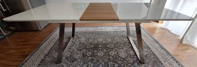 Extendable Dining table, white with stainless steel feet, 160-200 cm x 90 cm