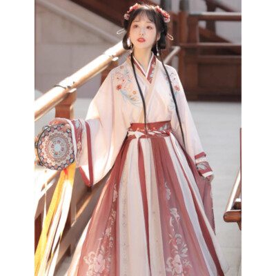 Wei Jin Hanfu Female Chinese Wind Collar Waist Skirt Daily Ancient Dress Red