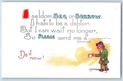 Cavally Signed Artist Postcard Old Man With Tea Cup Do It Now c1910's Antique