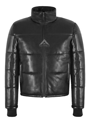 EVEREST LEDER PUFFER JACKE schwarz Echtleder kurz wattiert warm Winterjacke