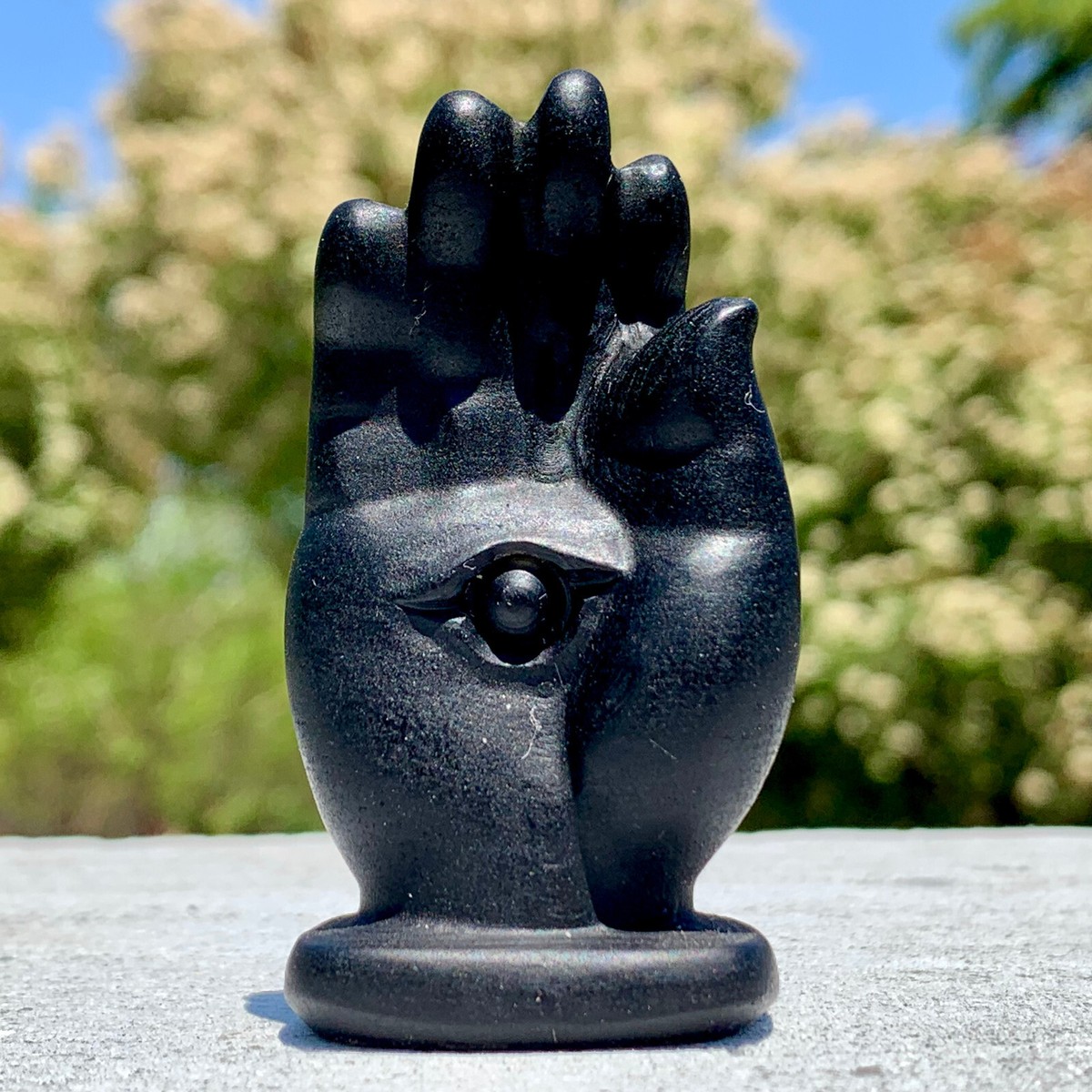 53.5G Natural Obsidian Stone Carved Palm eyes Quartz Crystal