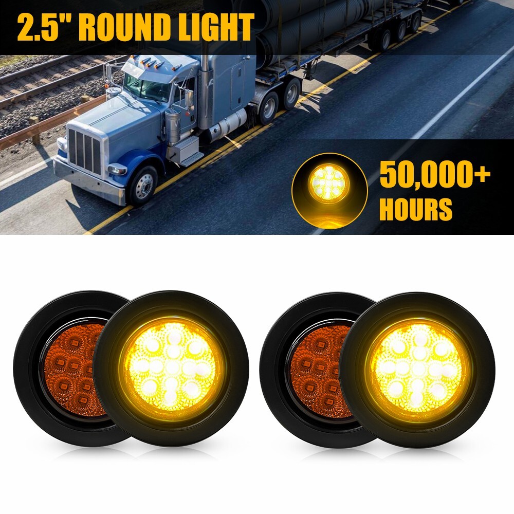 2.5 Inch LED Amber Round Side Marker Clearance Lamp for Trucks Trailers with Grommet Mount