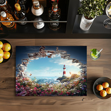 Lighthouse, 11x8" Tempered Glass Cutting Board, Sublimated, cut61