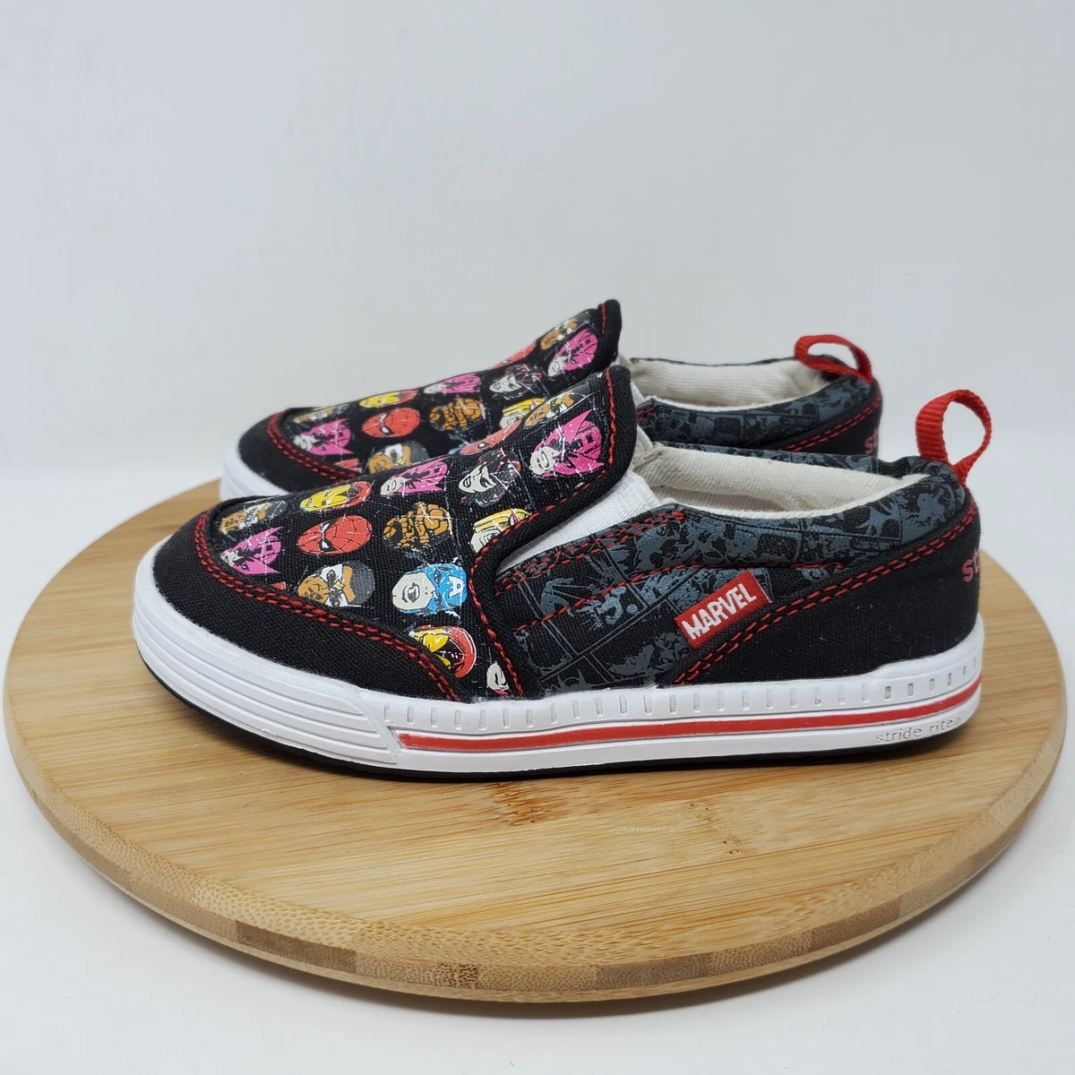 Stride Rite Kids 9 Sneakers Toddler Slip On Marvel Comics Black Shoes Boys Girls