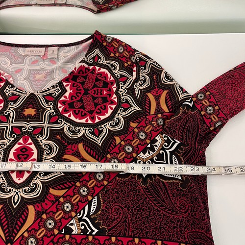 Easywear by Chico's Womens Tunic Top Size XL Red Paisley Geometric Scoop Neck - Picture 7 of 8