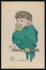 art Giris aviator Sommer bird caricature original old 1910s France postcard