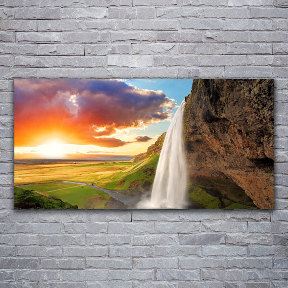 Toile imprimée paysage soleil et chute d'eau grand format 120x60 cm