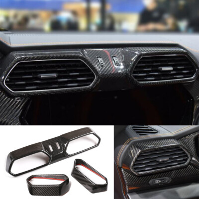 3×Real Carbon Fiber Center &Side Air Vent Outlet Trim For LAMBORGHINI URUS 2018+